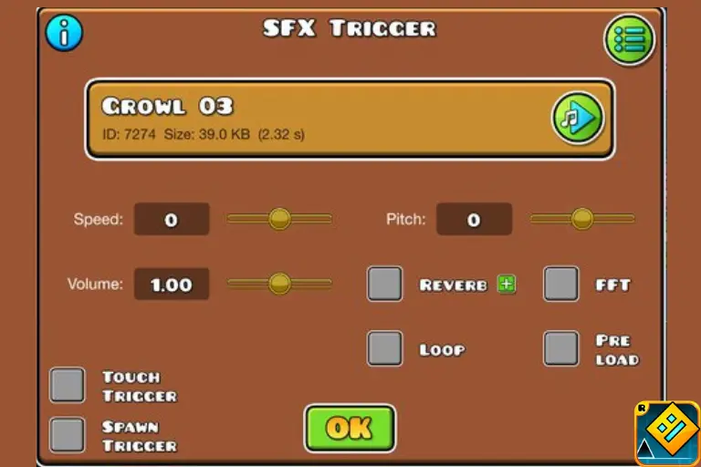 Geometry Dash game sfx control setting